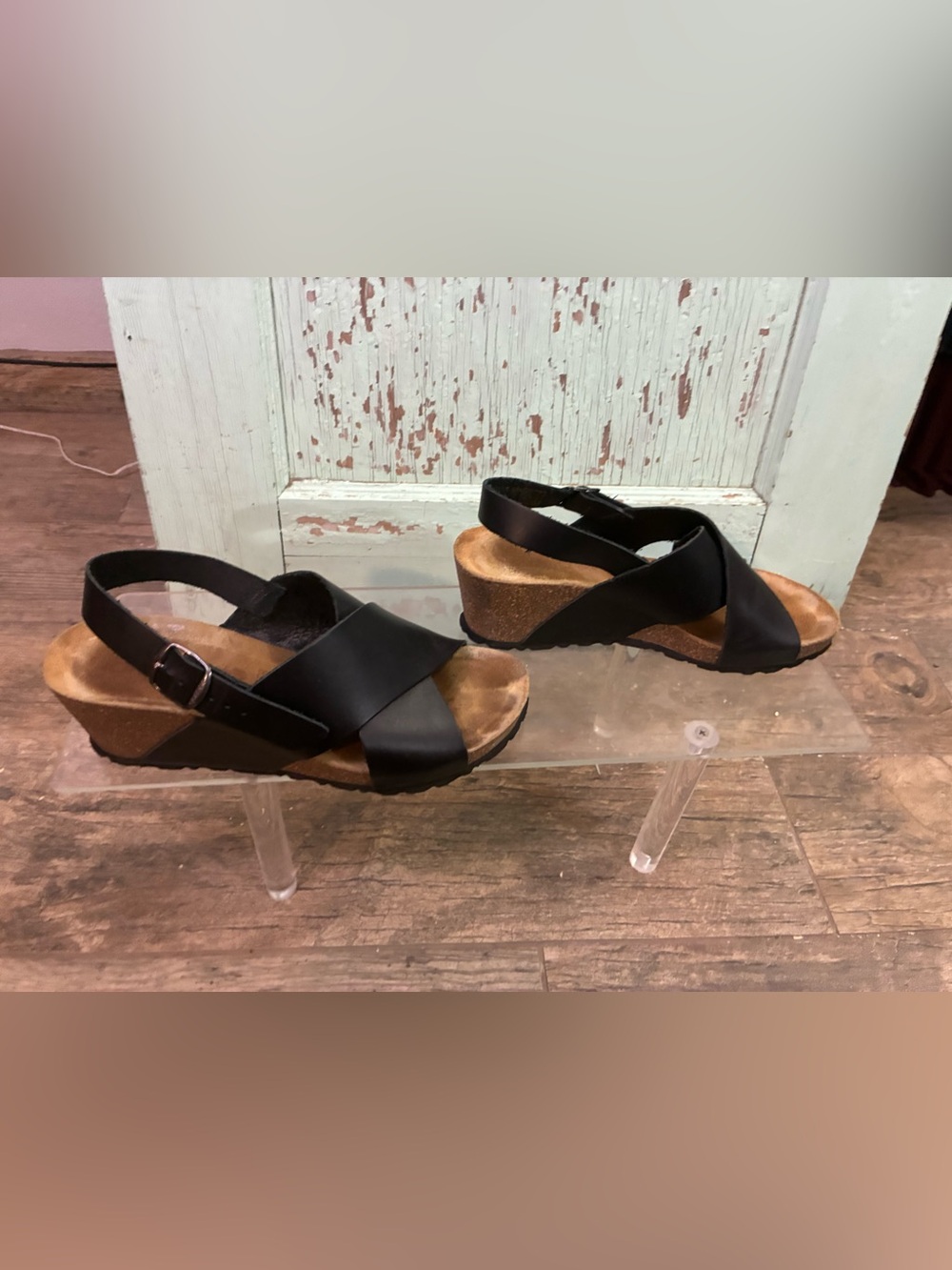 Black Women's Cross-Strap Slingback wedge Sandals - Picture 2 of 6